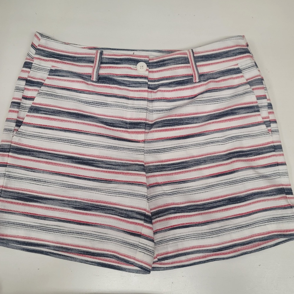 LOFT Striped Shorts Womens Casual White Blue Red Nautical Preppy Summer